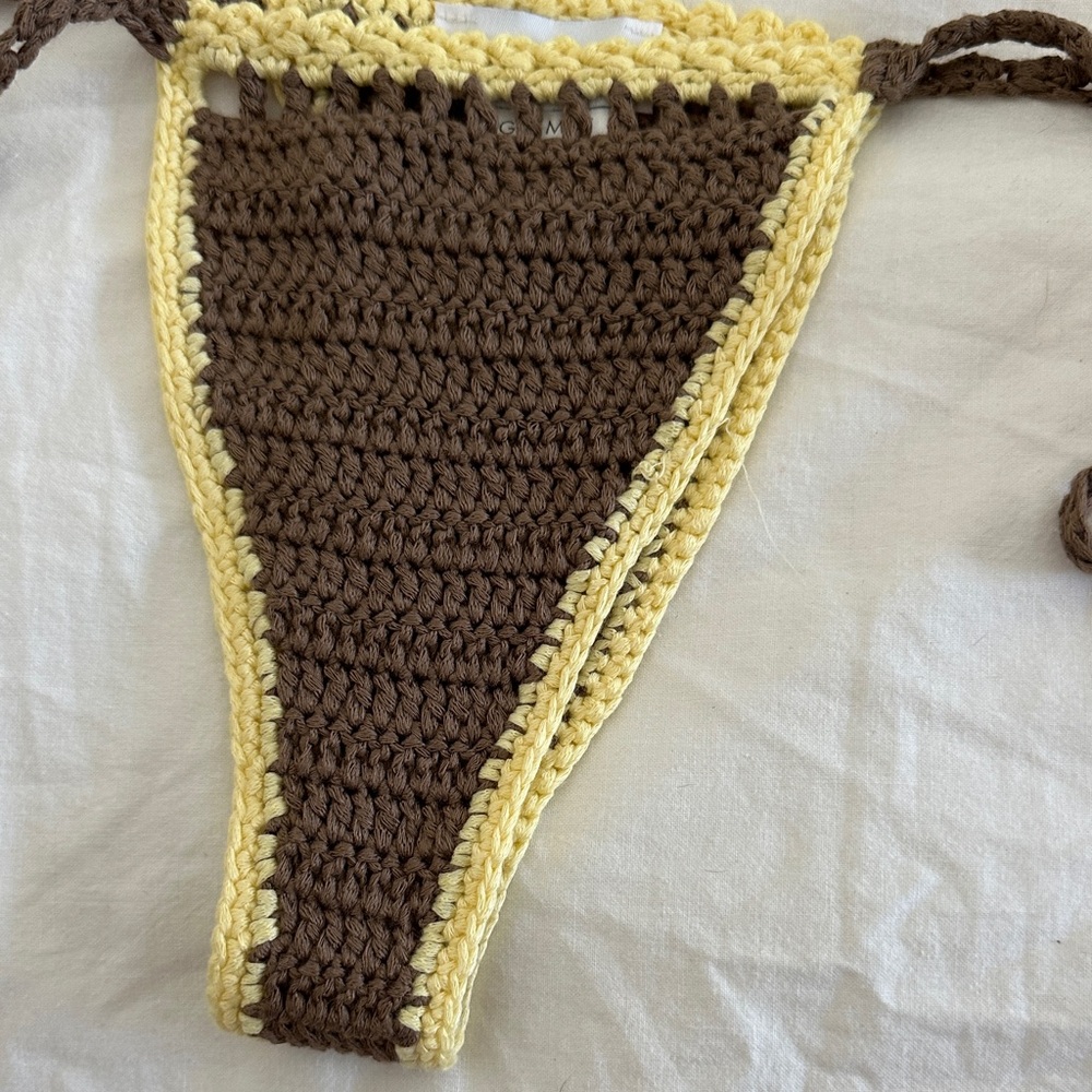 Tiger mist Brown and Yellow Crochet Bikini Set L top / M bottoms - Picture 7 of 7